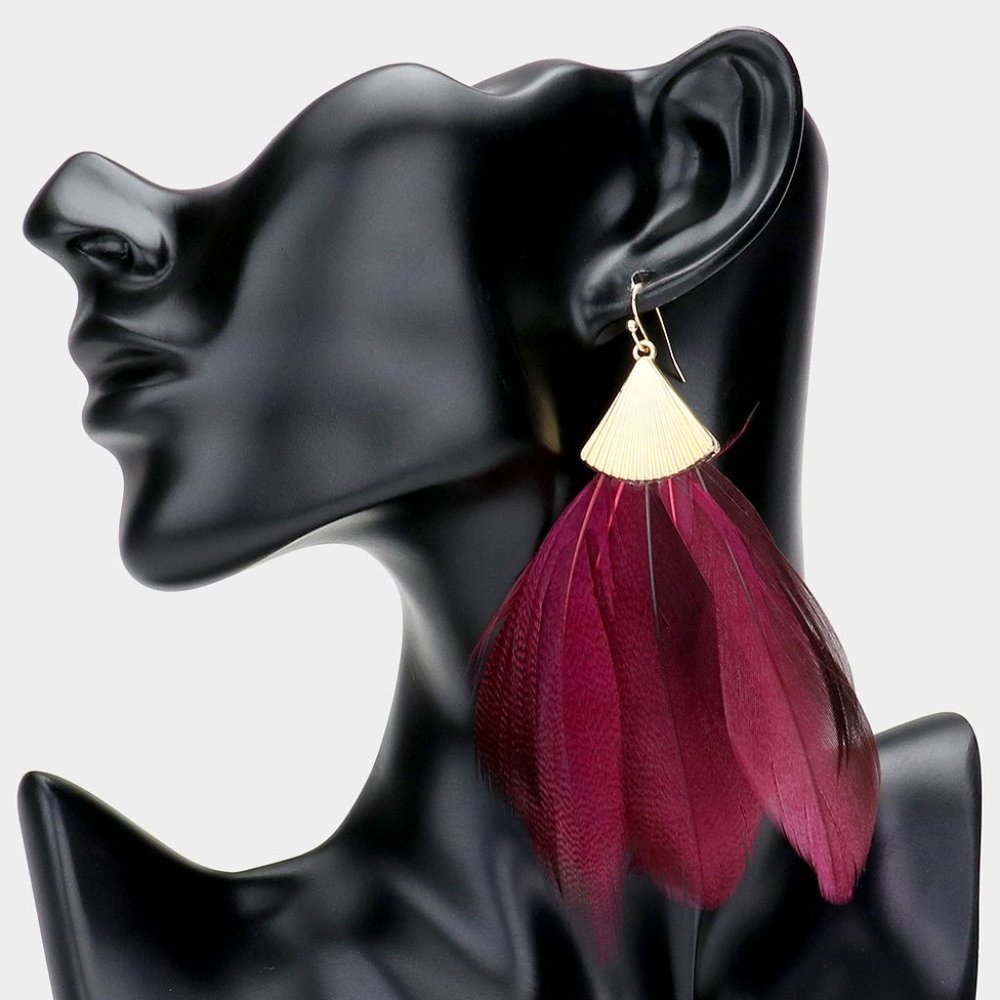 Burgundy Feather Fringe Earrings